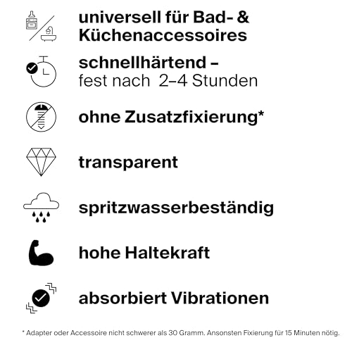 fischer Badkleber, Klebstoff zur Anbringung von Badaccessoires, wasserbeständig, für Bad & Küche, Befestigung ohne Bohren, zuverlässiger Halt, 4 g