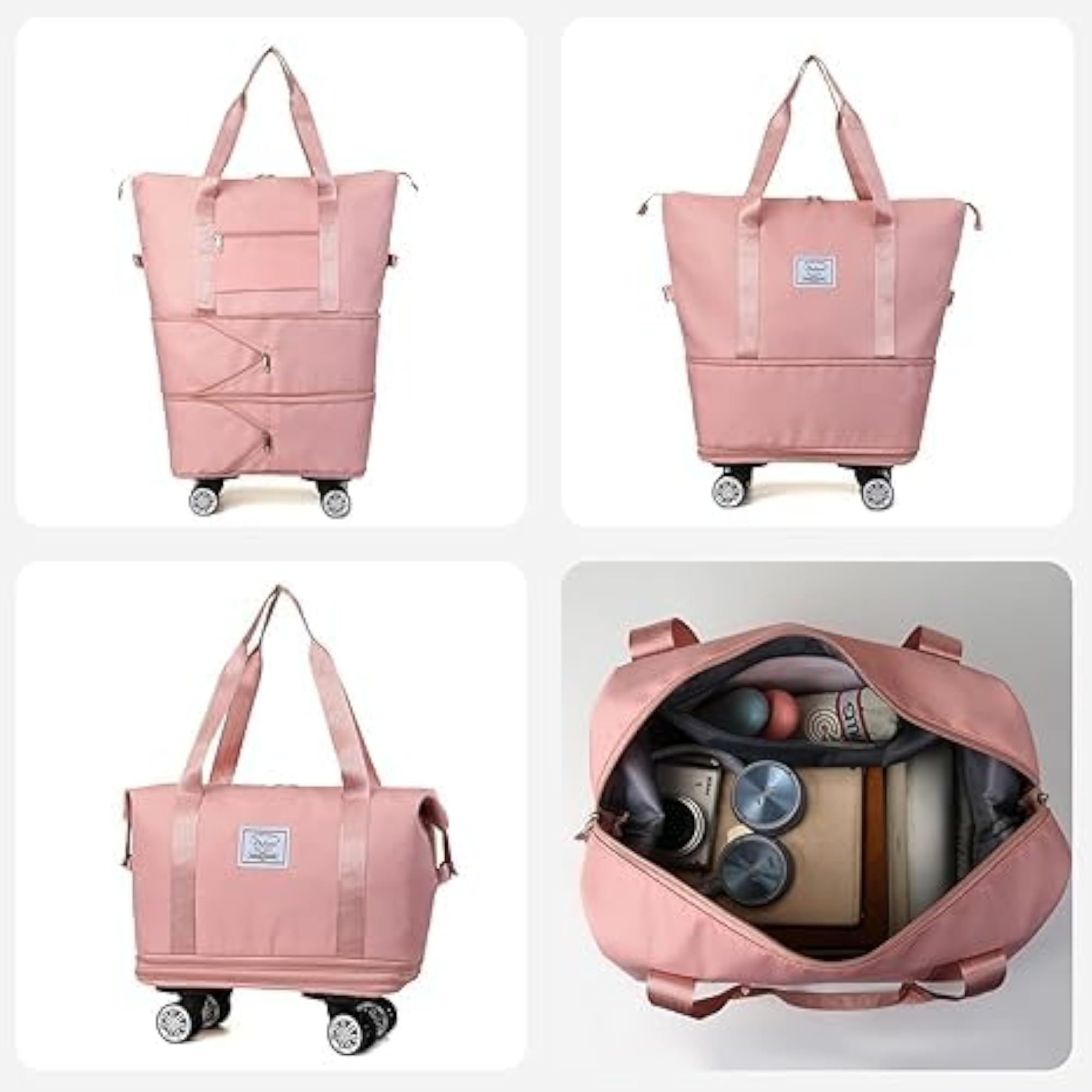 Pink Rolling Duffle Bag with Wheels for Travel