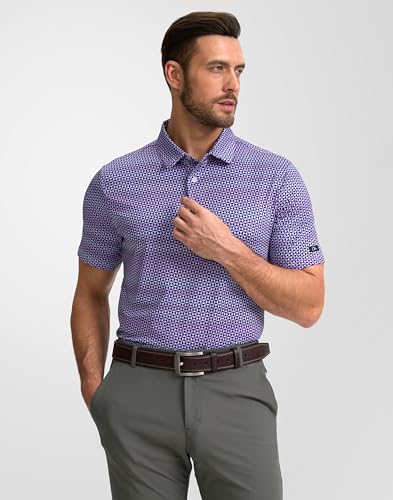 Image of Obla Mens Golf Polo Shirts Short Sleeve Dry Fit Performance Moisture Wicking Casual Print Collared Golf Shirts for Men
