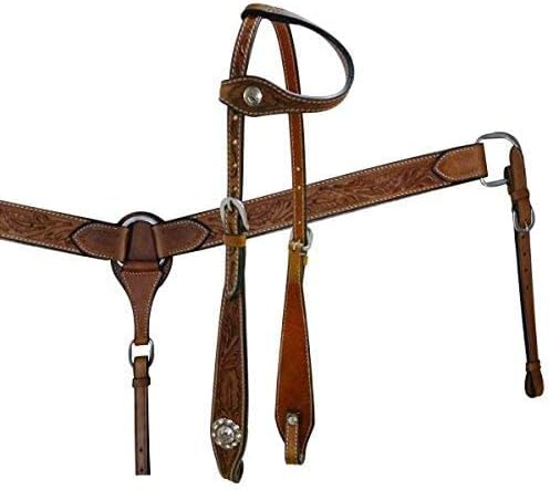 Showman Floral Tooled Leather Single Ear Headstall, Breast Collar & Reins Set