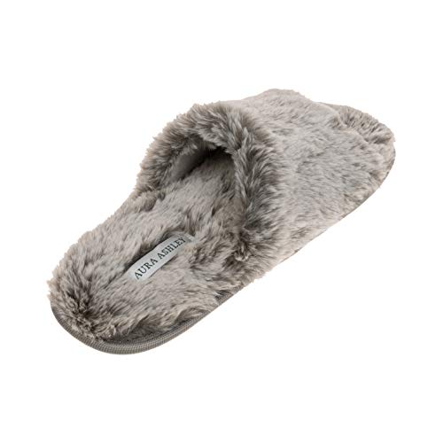 Laura Ashley Faux Fur Slip Ons, Open Toe Scuff Slippers for Women with Non-Slip Sole, Soft & Plush Indoor Slippers3