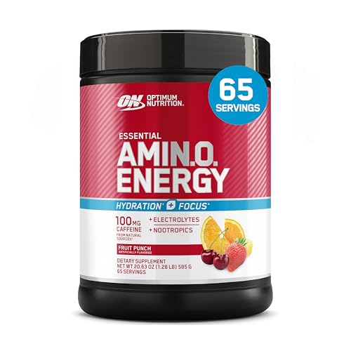 Image of Optimum Nutrition Amino Energy Powder Plus Focus, with BCAA, Electrolytes, and Caffeine, Fruit Punch, 65 Servings (Packaging May Vary)