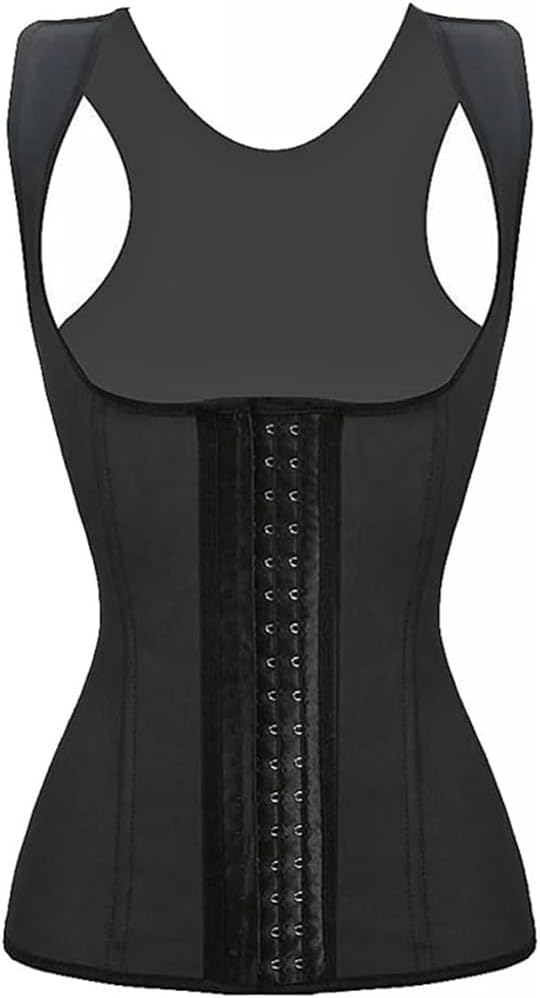 Women's Black Latex Steel Bone Sturdy Waist Tights Weight Loss Tank Top Integral