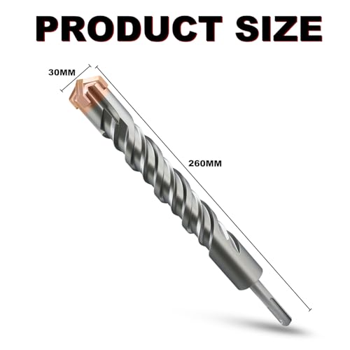 METOTY SDS Plus Hammer Drill Bit 30mm×260mm, with 4 Carbide Cutting Edges, Head with Coating, Masonry Drill, Hammer Drill - Image 2