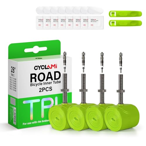 CYCLAMI 1/2/4 pieces TPU Inner Tube for Road Bikes with Removable Valve Core 38g bicycle inner tube for 700C x 18/23/25/28/30/32C Presta valve:45/60/80mm (4 inner tubes-FV:45MM)