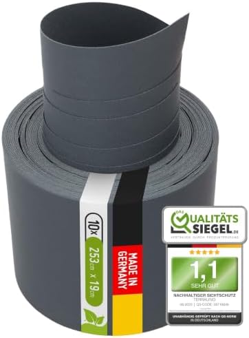 TerraUno Sichtschutzstreifen Doppelstabmatten, 7016 Anthrazit, 10 Streifen | Zaun Sichtschutz in Lederoptik, extra stabiles Polypropylen, UV-beständig, Made in Germany