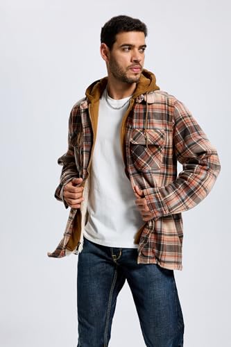 Image of TanBridge Men's Cotton Plaid Shirts Jacket Full Zip Fleece Flannel Sherpa Lined Hoodies Heavyweight Hoodies Jacket for Men