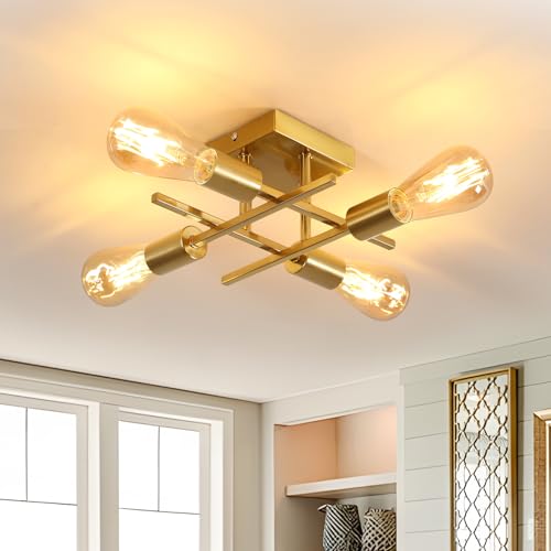 Goeco Deckenleuchte Vintage, Gold Kronleuchter Pendelleuchte Lampe E27 4 Flammig aus Metall, Industrial Deckenlampe Pendelleuchte für Schlafzimmer, Wohnzimmer, Esszimmer, Küche Goeco Deckenleuchte Vintage, Gold Kronleuchter Pendelleuchte Lampe E27 4 Flammig aus Metall, Industrial Deckenlampe Pendelleuchte für Schlafzimmer, Wohnzimmer, Esszimmer, Küche