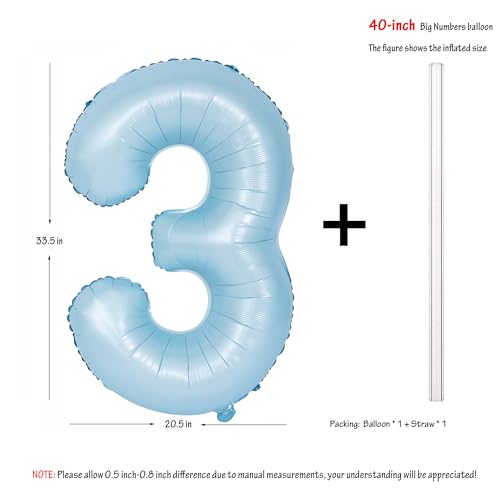 Image of 40 In Matte Blue Number Balloon 3 large Big Foil Mylar Balloon Blue Balloon | Party Decorations Suitable For Boys' And Girls' Birthday Parties digital 3