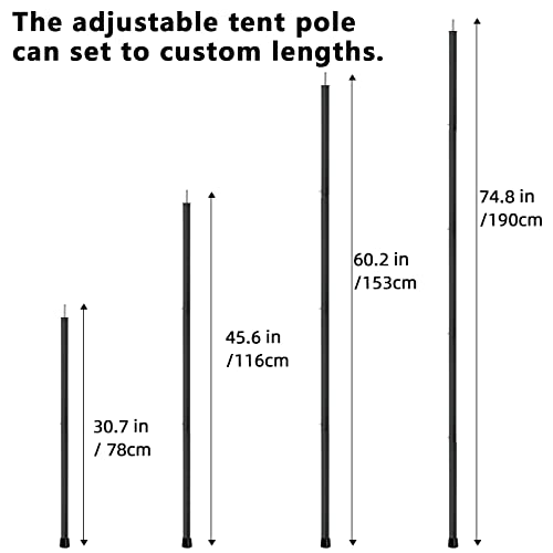 Image of KOMCLUB Telescoping Aluminum Tent Poles 78in Replacement Tarp Rods Black | 5-Section Adjustable Design, Black Finish, Tarps Lightweight Replacement Adjustable Tent Poles for Outdoor Sport Camping