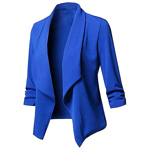 Women Lightweight Thin Blazers 3/4 Sleeve Open Front Cardigan Jacket