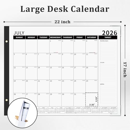 Image of Ospelelf Desk Calendar 2026-2027 Large 22 inchx17 inch Monthly Family Planner Pad with Protective Cover 18 Months Use July 2026 to December 2027 Black