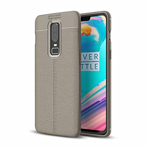 NiaCoCo Compatible con OnePlus 6 Funda Textura de La Piel TPU Suave Fino Anti Huella Digital Resistencia Al Terremoto Anti-Caída Caso+1*(Gratis Soporte para Teléfono)-Gris