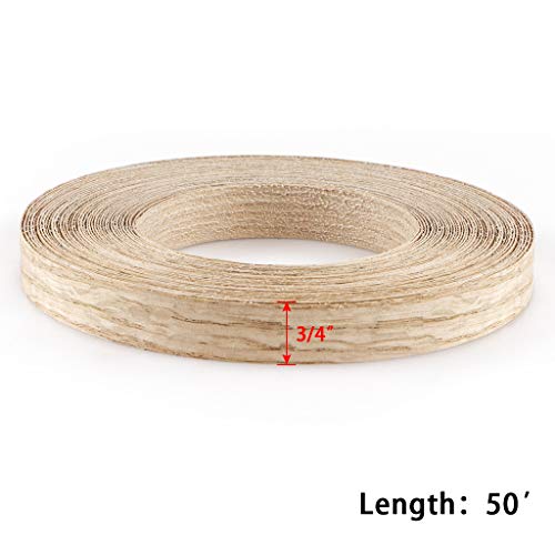 Skelang Red Oak 3/4\" x 50\' Roll Wood Veneer Edge Banding Preglued Iron-On with Hot Melt Adhesive Edgebanding Flexible Wood Tape