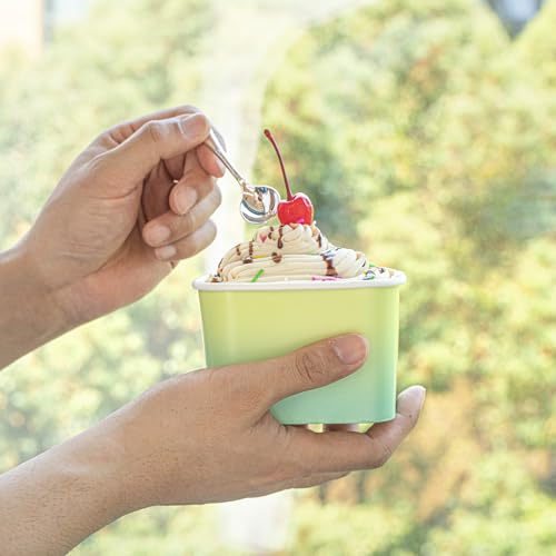 Image of Restaurantware Paper Cups 50 Count 12 Ounce Square Disposable Ice Cream Containers, Leak-Resistant Paper Dessert To Go Cups, Hot And Cold Food, Durable Teal And Green Ombre Design
