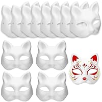 zrfgbxim 12 Stück Katzenmasken, Therian Mask, Fuchs Maske, Weißes DIY Masken zum Anmalen, DIY Papier Maske, Leere Cat Mask für Halloween Cosplay Maskerade Party Maskenball Masken Unbemalte Stütze