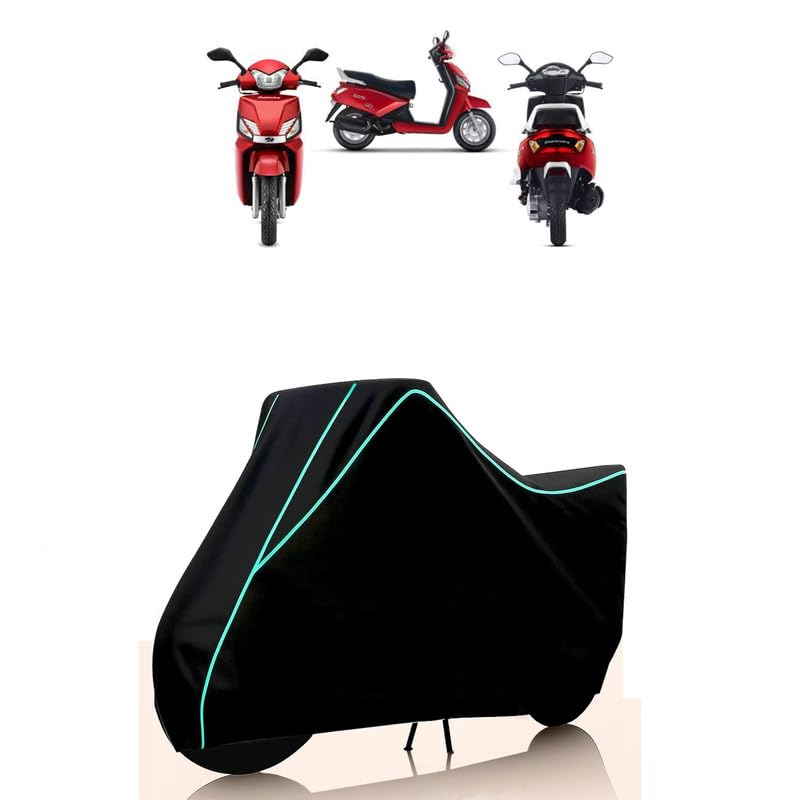 Image of Scooty Cover Water Resistant for Gusto an | Universal Scooter & Bike Cover | Heavy Duty UV Dust, Rain & Scratch Protection | Elastic Fit All Weather Indoor Outdoor | Black with Blue Piping