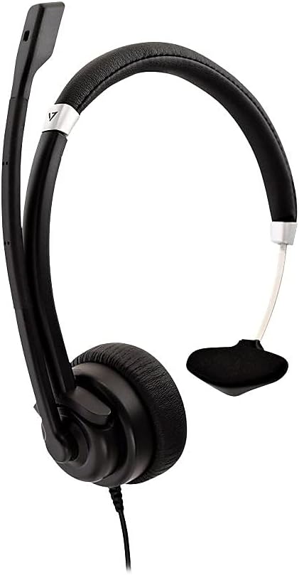 V7 Deluxe Mono Headset, USB, Boom Mic, Adjustable Headband for PC, Mac, Laptop Computer, Chromebook, Black