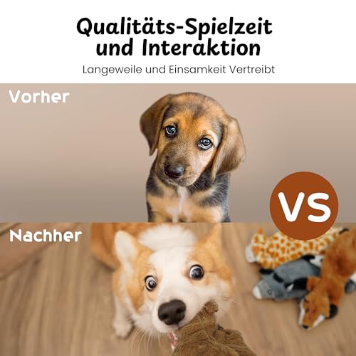 Nocciola 2 Pack Crinkle Quietsch-Hundespielzeug mit Lanlebigem Stoff, Unzerstörbares Plüschspielzeug, Hundespielzeug Set ohne Füllung, für Welpen, Kleine bis Große Hunde (Kuh & Hirsch)