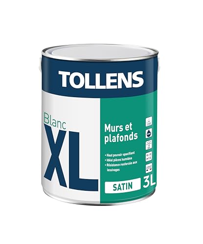 Tollens Peinture Professionnelle Blanche Satin - Spécial Pièces Humides XL Satin - Pour Murs, Plafonds - 3L = 30m2
