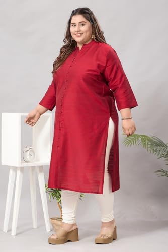 Image of DARIKA Women's Solid Straight Kurta with 3 /4 Sleeves | Front Button Placket | Comfortable Plus Size Ethnic Wear Kurti for Casual