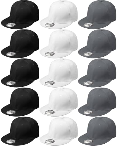 Image of 15 Pack Snapback Hats for Men Hip Hop Style Solid Baseball Hats Adjustable Snapback Cap Flat Brim Baseball Caps