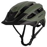 Favoto Mountain Bike Helmet, Lightweight MTB Road Bicycle Helmet for Men and Women, Matte Green, Triple-Shell Design, CE Certified, Removable Peak