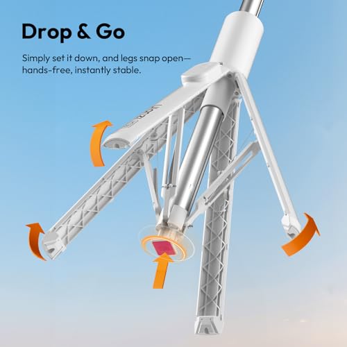Image of ULANZI MT86, 60 inch Automatic Phone Tripod Stand with Wireless Remote, Adjustable Auto‑Open Selfie Stick for iPhone Android, Portable Extendable Travel Tripod for Selfie /Vlogging, White | Auto-Open Anti-Slip Base Aluminum Stand with Cold Shoe Bluetooth Controller, Lightweight for vlog TikTok Live Stream Travel