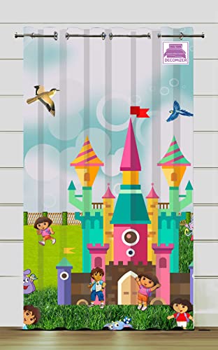 DECOMIZER Doraa Kingdom Printed Kids Curtains, 1 Panel, 4x7 Feet, Kids Room, Nursery, Bedroom, Playroom
