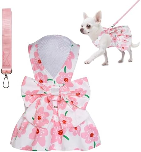 Dog Pink Floral Bowknot Dress Cute Puppy Dress Pet Outfits for Pu...