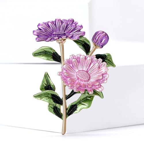 Image of Rhinestone Flower Brooches for Women Enamel Floral Brooch Lapel Pins for Mom Wife Elegant Dress Accessories Mother's Day Jewelry Gifts