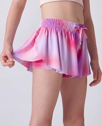 Image of 3 Pack Girls Flowy Shorts with Spandex Liner 2-in-1 Youth Butterfly Skirts for Fitness, Running, Sports