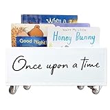 Senfaro Once Upon a Time Book Storage Box with Wheels,Book Storage Basket Book Organizer,Books Shelf Basket,Toys Book Storage Bin for Nursery Classroom Library,Baby Shower Birthday Gift, White