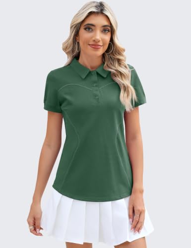 Image of TFSDOD Womens Golf Polo Shirts Collared Short Sleeve T Shirt Lightweight Moisture Wicking Polo Casual 3 Buttons Outfits