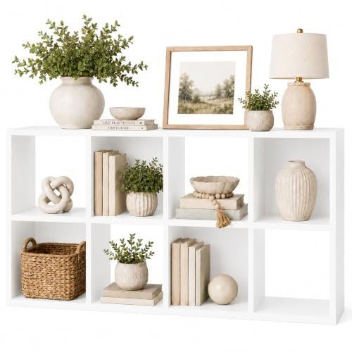 IULULU 8-Cube Storage Organizer, Freestanding Bookcase Display Shelf, White | Reversible Bookshelf, Storage Display Shelf, Open & Backed Cube Design, Ideal for Living Room, Bedroom, Home Office, Entryway