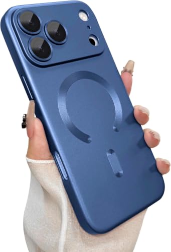Image of DIZORO Magnetic Case for (iPhone 17 Pro Max) Case [Compatible with MagSafe][Built-in Camera Lens Protector] Slim Soft Silicone Bumper Shockproof Metallic Luster Back Cover Phone Case (Blue)