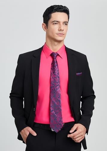 Image of HISDERN Mens Dress Shirt with Tie Pocket Square Set Classic Button Down Shirt Matching Tie Long Sleeve Shirts
