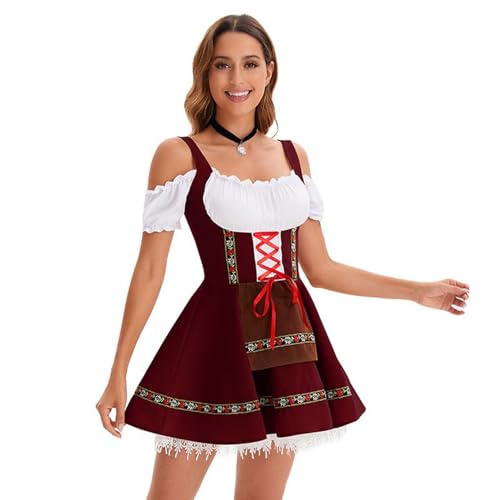 MOKBAY Disfraz Cerveza Tirolesa Dirndl Sexy Vino Vestido Traje Oktoberfest Mujer Disfraz Disfraces Traje Oktoberfest Costume Dirndl Mujer Vino L