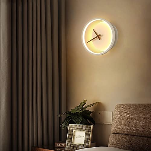 GLigeT Wanduhr Wandleuchte Wohnzimmer Moderne minimalistische Schlafzimmer Nachttischlampe Persönlichkeit Restaurant Mute Clock Modellierung Lichter Home Deco Wanduhren (Color : White)