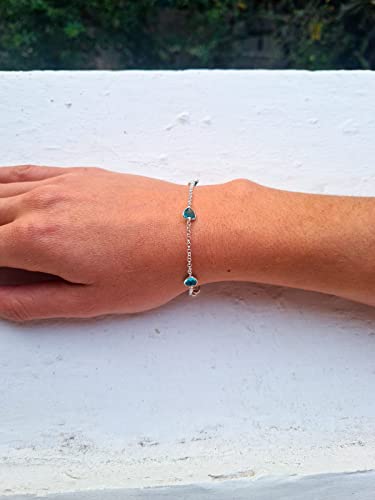 Pulseira Prata 925 de Lei Coração Verde Água Feminina