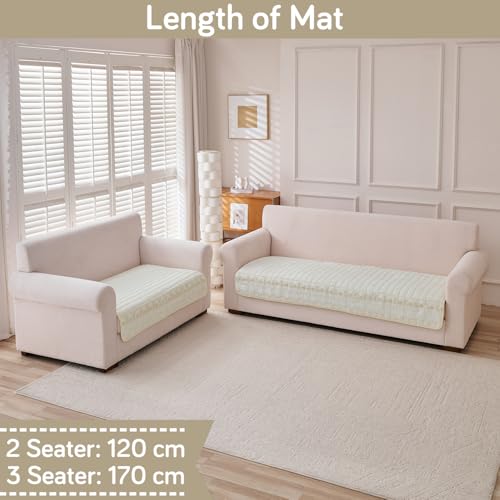 Image of HOKIPO 'BelleLace Series' Sofa Mat for 3 Seater and 2 Seater Sofa | Imperial Milk Velvet Sofa Cover with Lace Design | Pearl White (AR-5966+5964-WHT)