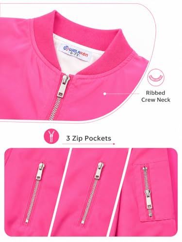 Image of WELAKEN Lightweight Multiple Pockets Zip Up Bomber Jacket for Girls Toddler & Kids II Little Girl's Casual Flight Crop Jacket