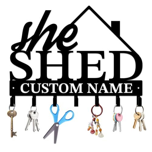 peanut case Personalized She Shed Keys Hooks,Custom Name Metal She Shed Art Keys Hooks,Metal She Shed Lover Wall Home Storage Decorative Keys Hooks,Key Holder Hooks for Wall (Style A)