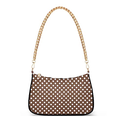 Polka Dot Beige Shoulder Bag for Women Mini Clutch Purse Handbag with Zipper Closure
