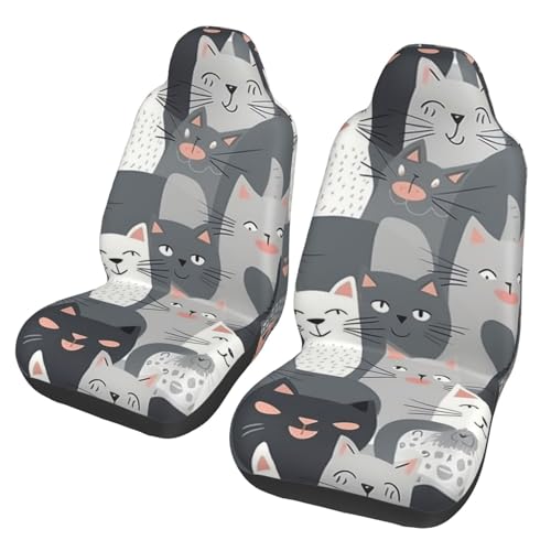 Housse de siège auto universelle chat gris lot de 2 couvre-siège respirant pour camion SUV