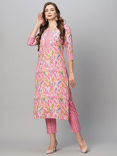 GoSriKi Women's Cotton Blend Floral Straight Kurta with Pant