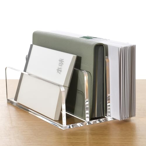 AIMOLLY 3 Compartments Clear Acrylic Mail Holder – Vertical Letter Sorter & Multifunction Desk Organizer for Bills, Documents, Notebooks – Modern Office/Home Envelope File Rack - Thumbnail 3