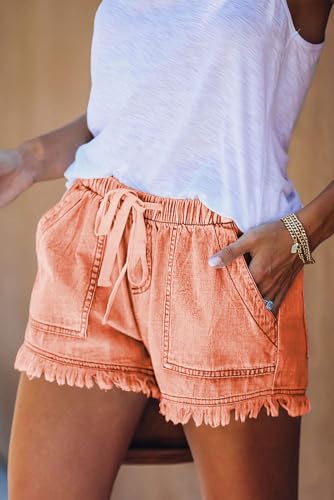 Image of YOCUR Womens Lightweight Shorts Casual Baggy Trendy Hot Pants Elastic Waist Drawstring Comfy Shorts