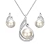 EVER FAITH 925 Sterling Silber Zirkonia Suesswasser Zuchtperle Elegant Swan Halskette Ohrringe Set klar