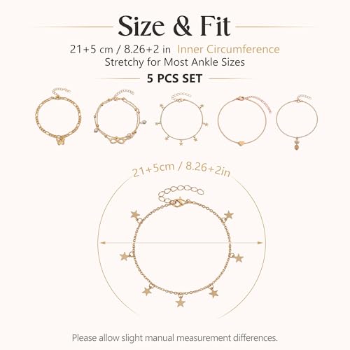 Image of Fesciory 14K Gold Plated Ankle Bracelets Sets For Women, Adjustable Layered Infinite Anklet, Summer Beach Butterfly Star Foot Chain Jewelry Gifts